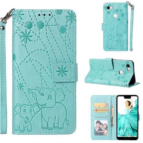 Embossing Fireworks Elephant Leather Wallet Case for Google Pixel 3 XL - Green