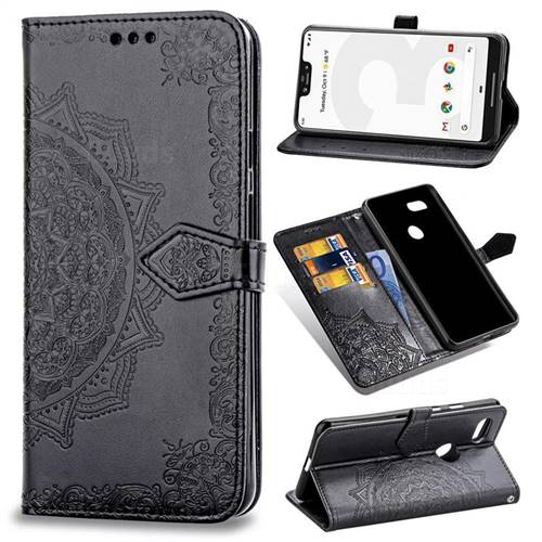 Embossing Imprint Mandala Flower Leather Wallet Case for Google Pixel 3 XL - Black