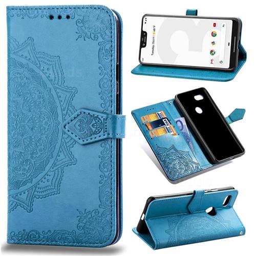Embossing Imprint Mandala Flower Leather Wallet Case for Google Pixel 3 XL - Blue