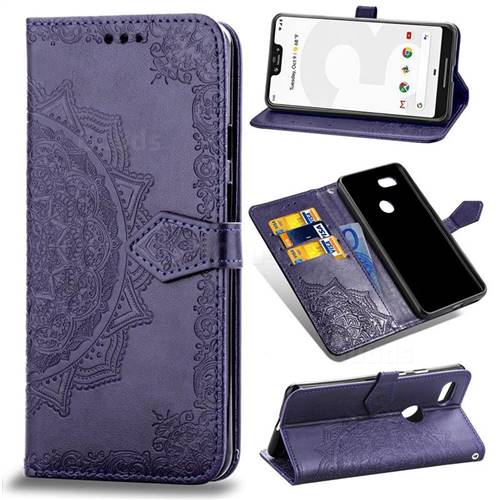 Embossing Imprint Mandala Flower Leather Wallet Case for Google Pixel 3 XL - Purple