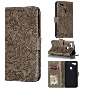 Intricate Embossing Lace Jasmine Flower Leather Wallet Case for Google Pixel 3 XL - Gray