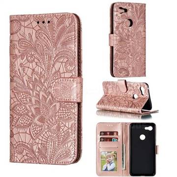Intricate Embossing Lace Jasmine Flower Leather Wallet Case for Google Pixel 3 XL - Rose Gold