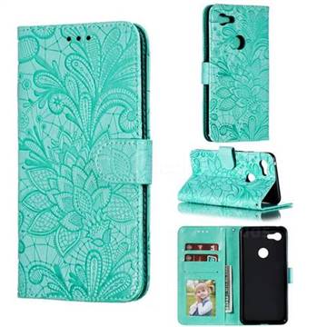 Intricate Embossing Lace Jasmine Flower Leather Wallet Case for Google Pixel 3 XL - Green