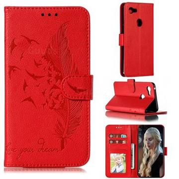 Intricate Embossing Lychee Feather Bird Leather Wallet Case for Google Pixel 3 XL - Red