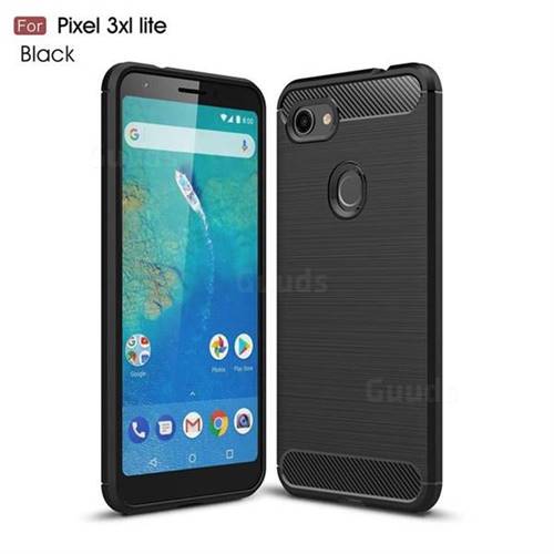 Luxury Carbon Fiber Brushed Wire Drawing Silicone TPU Back Cover for Google Pixel 3 XL Lite - Black
