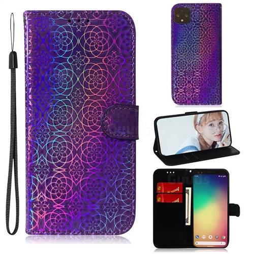 Laser Circle Shining Leather Wallet Phone Case for Google Pixel 4 - Purple