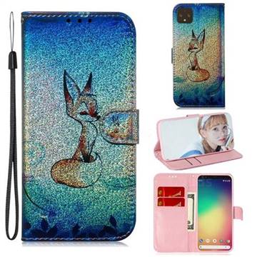 Cute Fox Laser Shining Leather Wallet Phone Case for Google Pixel 4
