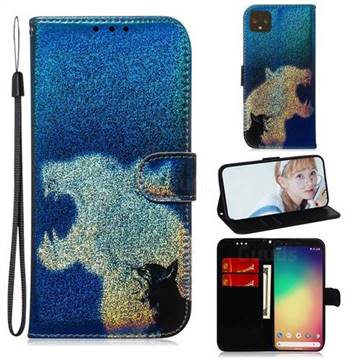 Cat and Leopard Laser Shining Leather Wallet Phone Case for Google Pixel 4