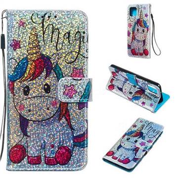 Star Unicorn Sequins Painted Leather Wallet Case for Google Pixel 4