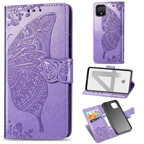 Embossing Mandala Flower Butterfly Leather Wallet Case for Google Pixel 4 - Light Purple