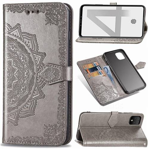 Embossing Imprint Mandala Flower Leather Wallet Case for Google Pixel 4 - Gray