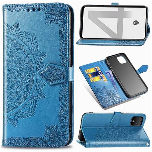 Embossing Imprint Mandala Flower Leather Wallet Case for Google Pixel 4 - Blue