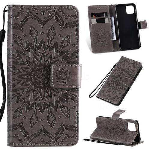 Embossing Sunflower Leather Wallet Case for Google Pixel 4 - Gray