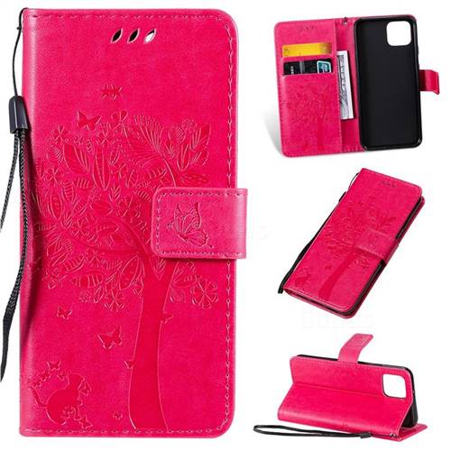 Embossing Butterfly Tree Leather Wallet Case for Google Pixel 4 - Rose