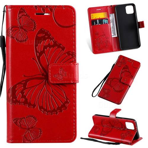 Embossing 3D Butterfly Leather Wallet Case for Google Pixel 4 - Red