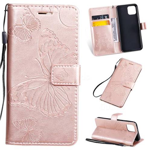 Embossing 3D Butterfly Leather Wallet Case for Google Pixel 4 - Rose Gold