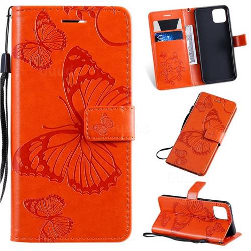 Embossing 3D Butterfly Leather Wallet Case for Google Pixel 4 - Orange