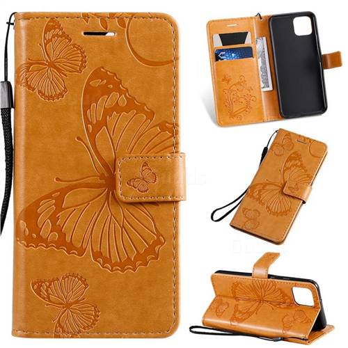 Embossing 3D Butterfly Leather Wallet Case for Google Pixel 4 - Yellow