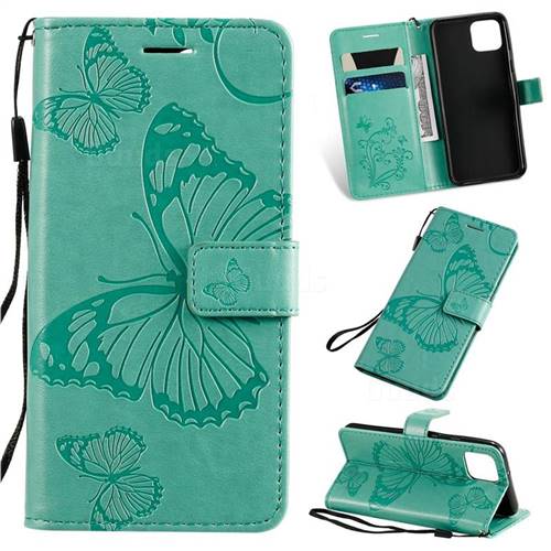 Embossing 3D Butterfly Leather Wallet Case for Google Pixel 4 - Green