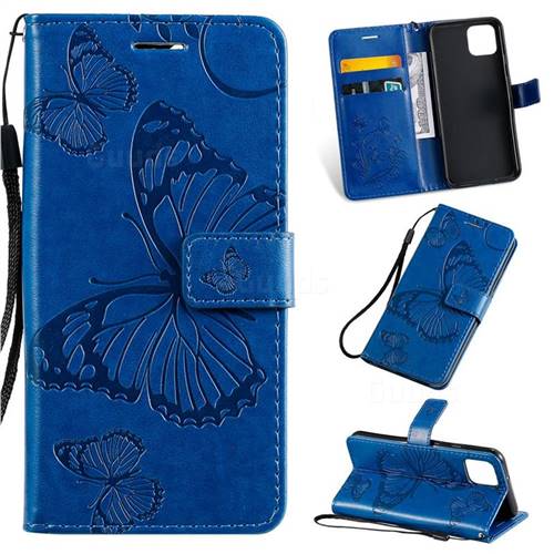 Embossing 3D Butterfly Leather Wallet Case for Google Pixel 4 - Blue
