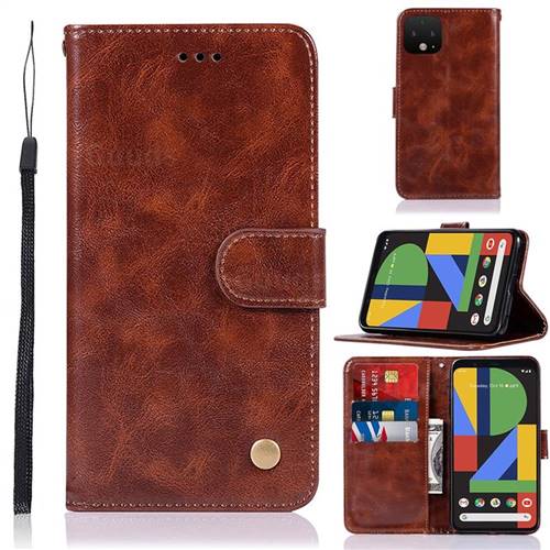 Luxury Retro Leather Wallet Case for Google Pixel 4 - Brown