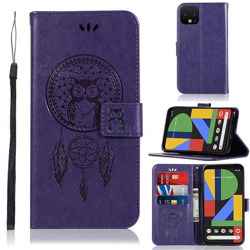 Intricate Embossing Owl Campanula Leather Wallet Case for Google Pixel 4 - Purple
