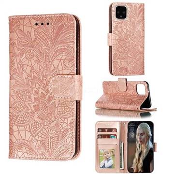 Intricate Embossing Lace Jasmine Flower Leather Wallet Case for Google Pixel 4 - Rose Gold