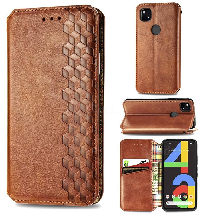 Ultra Slim Fashion Business Card Magnetic Automatic Suction Leather Flip Cover for Google Pixel 4a - Brown