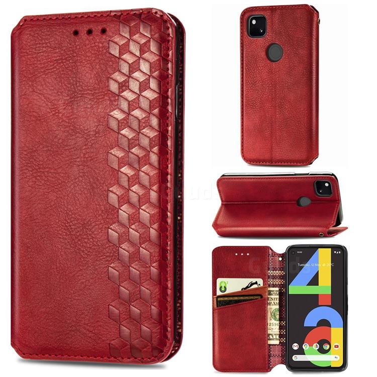 Ultra Slim Fashion Business Card Magnetic Automatic Suction Leather Flip Cover for Google Pixel 4a - Red
