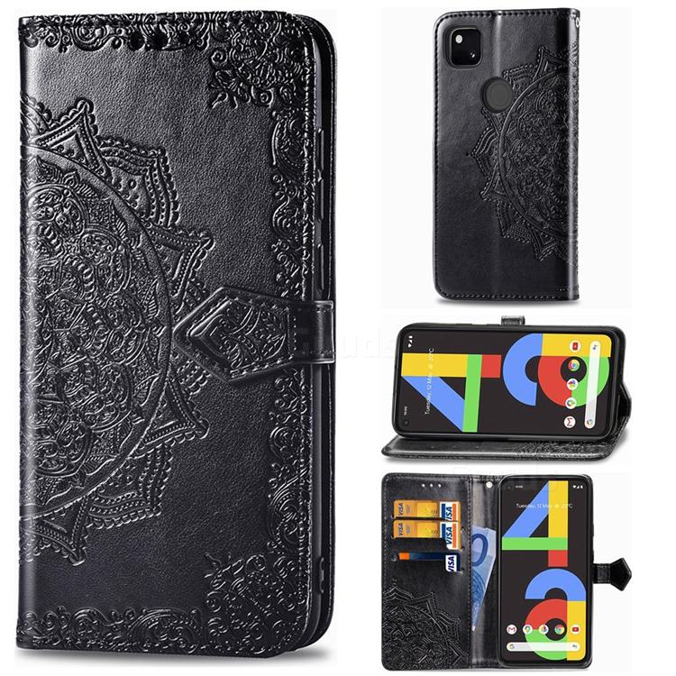 Embossing Imprint Mandala Flower Leather Wallet Case for Google Pixel 4a - Black