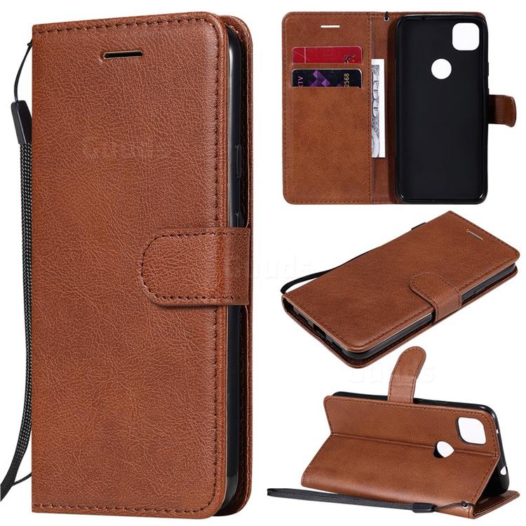 Retro Greek Classic Smooth PU Leather Wallet Phone Case for Google Pixel 4a - Brown