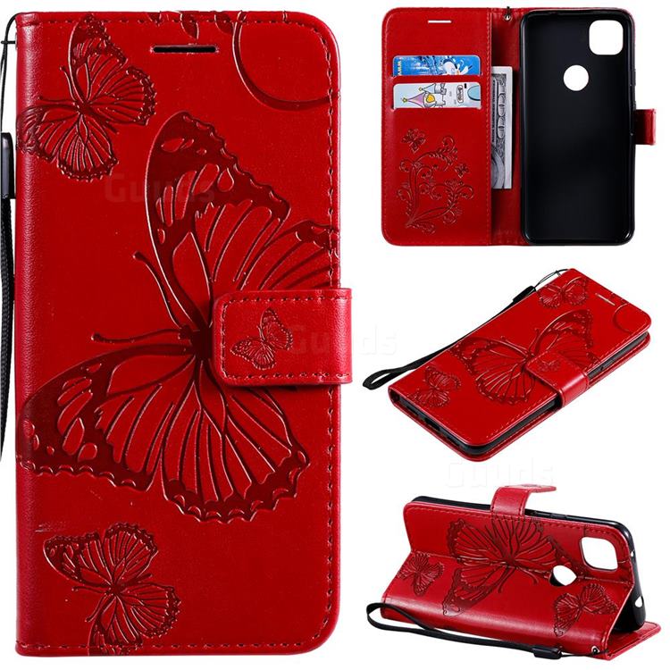 Embossing 3D Butterfly Leather Wallet Case for Google Pixel 4a - Red