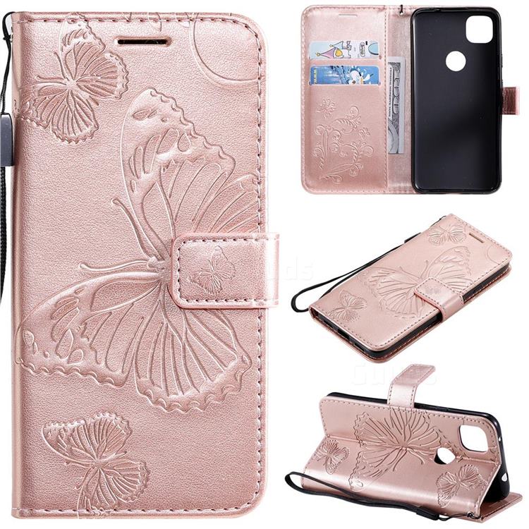 Embossing 3D Butterfly Leather Wallet Case for Google Pixel 4a - Rose Gold