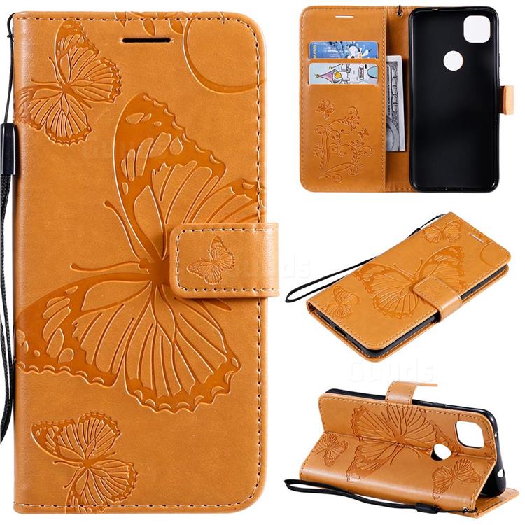 Embossing 3D Butterfly Leather Wallet Case for Google Pixel 4a - Yellow