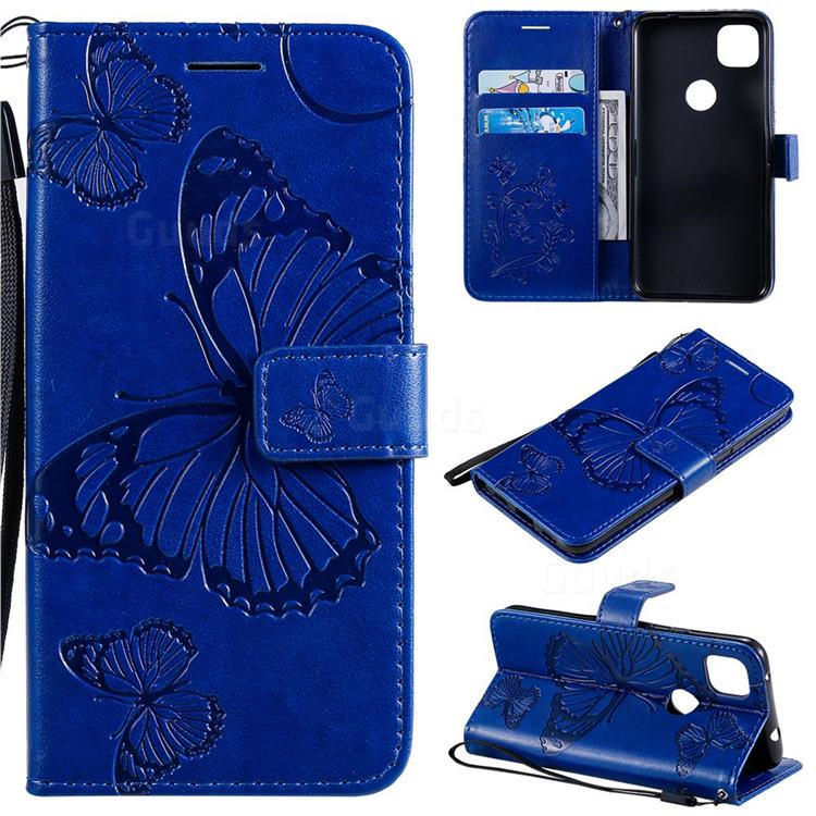 Embossing 3D Butterfly Leather Wallet Case for Google Pixel 4a - Blue