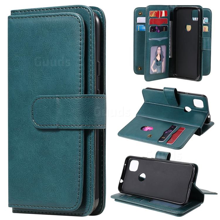 Multi-function Ten Card Slots and Photo Frame PU Leather Wallet Phone Case Cover for Google Pixel 4a - Dark Green