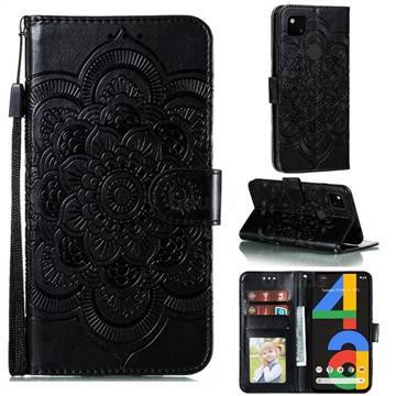 Intricate Embossing Datura Solar Leather Wallet Case for Google Pixel 4a - Black