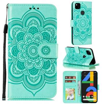 Intricate Embossing Datura Solar Leather Wallet Case for Google Pixel 4a - Green