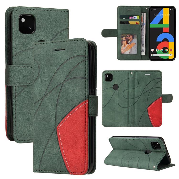 Luxury Two-color Stitching Leather Wallet Case Cover for Google Pixel 4a - Green