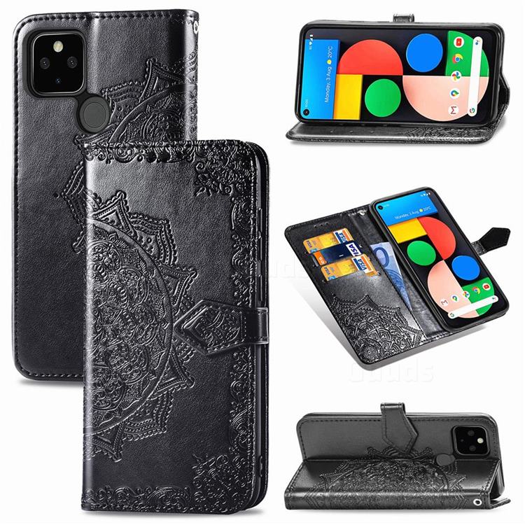 Embossing Imprint Mandala Flower Leather Wallet Case for Google Pixel 4a 5G - Black