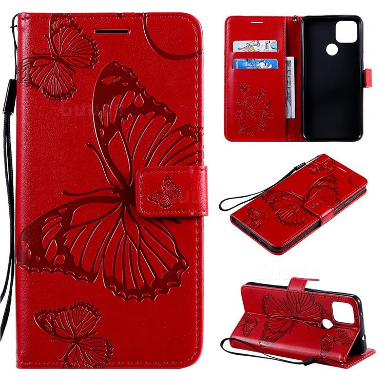 Embossing 3D Butterfly Leather Wallet Case for Google Pixel 4a 5G - Red