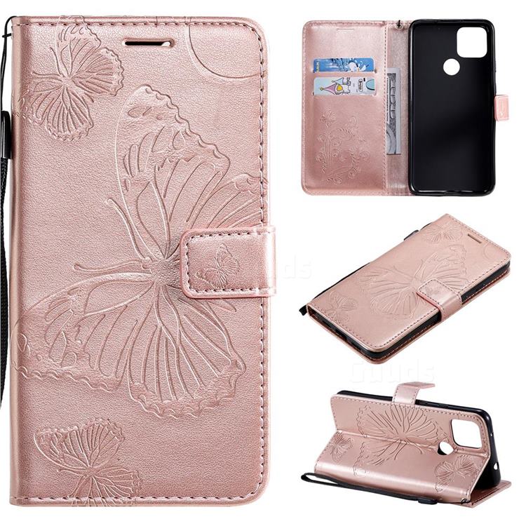 Embossing 3D Butterfly Leather Wallet Case for Google Pixel 4a 5G - Rose Gold