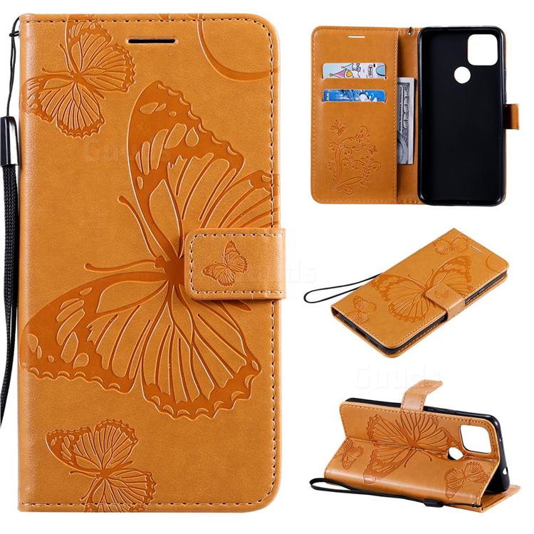 Embossing 3D Butterfly Leather Wallet Case for Google Pixel 4a 5G - Yellow