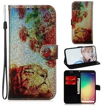 Tiger Rose Laser Shining Leather Wallet Phone Case for Google Pixel 4 XL