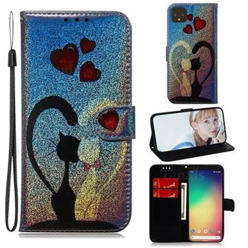 Love Cat Laser Shining Leather Wallet Phone Case for Google Pixel 4 XL