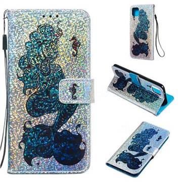 Mermaid Seahorse Sequins Painted Leather Wallet Case for Google Pixel 4 XL