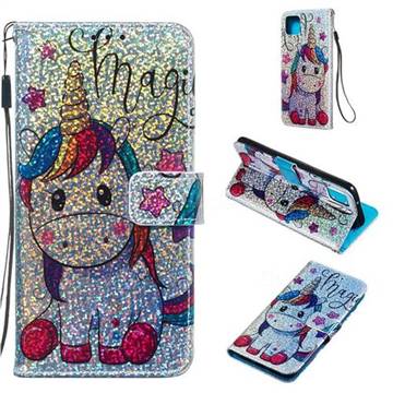 Star Unicorn Sequins Painted Leather Wallet Case for Google Pixel 4 XL