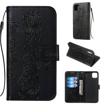Embossing Tiger and Cat Leather Wallet Case for Google Pixel 4 XL - Black
