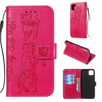 Embossing Tiger and Cat Leather Wallet Case for Google Pixel 4 XL - Rose