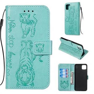 Embossing Tiger and Cat Leather Wallet Case for Google Pixel 4 XL - Green